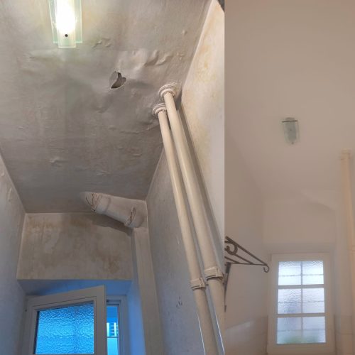 Verspachtel und Malerarbeiten nach Wasserschaden im Altbau komplettes Bad