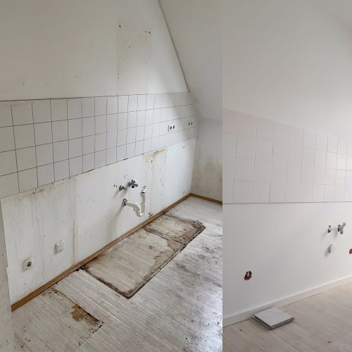 kompletter Rückbau einer Küchenwand ,anbringen neuem Rigips, verspachteln, neu verfliesen und Malerarbeiten